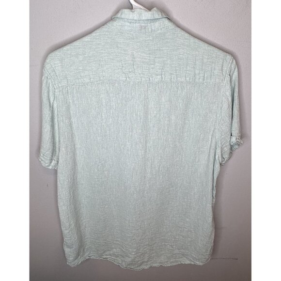 Bruno Positano Washable Linen Polo Shirt Medium Blue Short Sleeve Collared - Picture 2 of 6